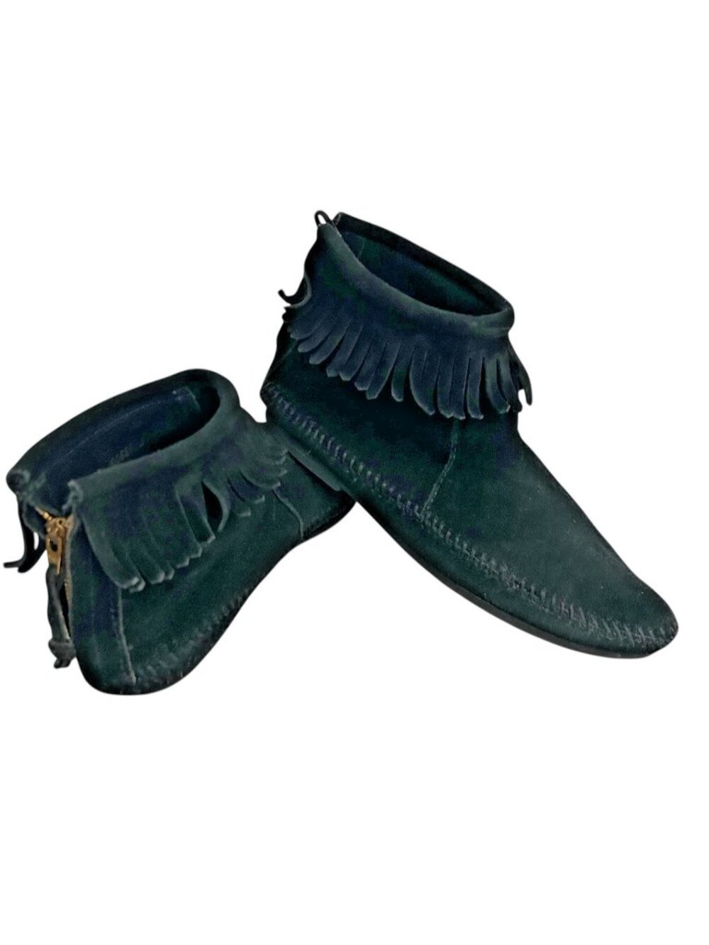 Minnetonka Womens Concho Fringe Moccasin Boots Black Sz 8 Handmade Suede